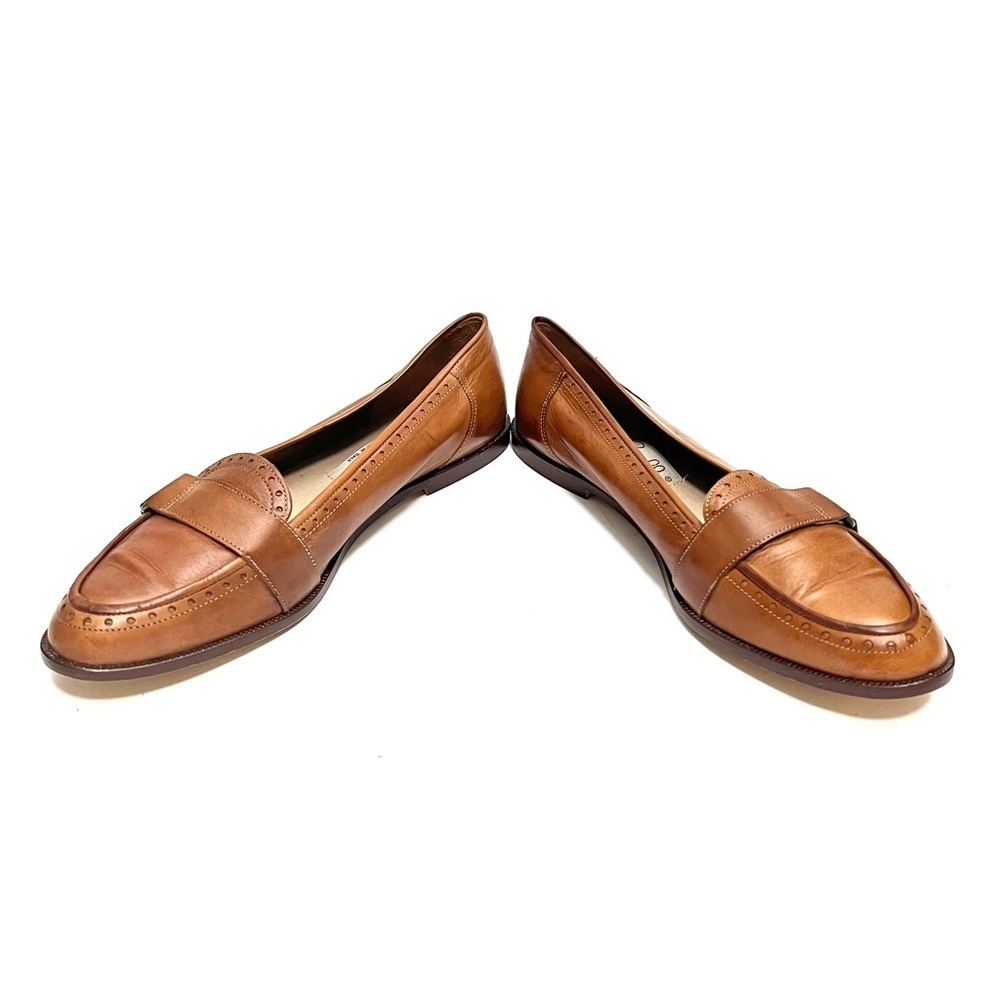Vintage 1980s tan leather women's brogue slip on loafers - Picture 5 of 8